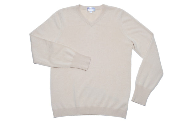 Sterling Scott Beige V Neck Cashmere Sweater