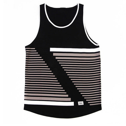 Orisue Grey & Black Zig Zag Striped Tank Top